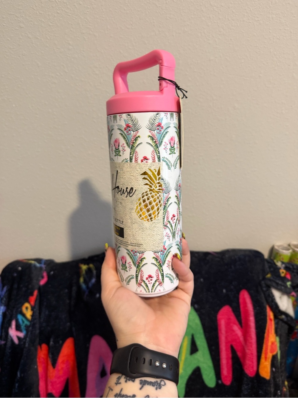 Pink Pineapple-Accent Insulated Water Bottle